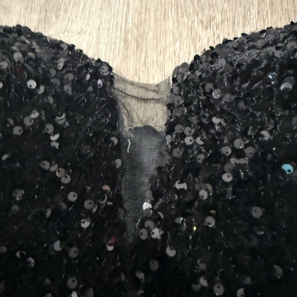 Zara Black Sequin Asymmetrical Strapless Mini Dress Mesh Bust Size M - Picture 4 of 4